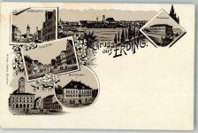85435 W8058 Erding Lithographie Landshuter Tor Lange Zeile Schrannenplatz Krankenhaus Verlag Ottmar Zieher-München