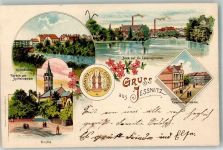 06800 O4405 Jeßnitz , Anh 1907 Lithographie Stadtwappen Am Spittelwasser Spittelbrücke Leopoldsbrücke