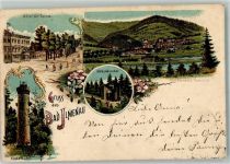 98693 O6300 Ilmenau , Thür 1899 Lithographie Hotel zur Tanne Goethe-Häuschen Kickelhahn-Turm
