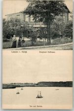 23816 W2361 Leezen , Holst Foto AK Pensionat Hoffmann See Gehölz Segelbote