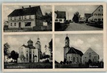 86577 W8891 Sielenbach Foto AK Handlung Schöfbek Dorfstraße Kirche Maria Birnbaum Pfarrkirche Ort handschriftlich kl. Stauchung