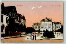 66740 W6630 Saarlouis 1916 Lithographie Gymnasium mit Hohenzollern Ring Kind mit Rad