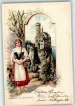 72760 W7410 Reutlingen 1902 Prägedruck Schloss s´ Bärbele von Lichtenstein Tracht Korb Ort lt. Stempe