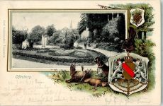 77652 W7600 Offenburg 1905 Prägedruck Stadtgarten Fasan Hase Jagdhund Wappen
