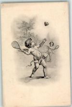 Engel Tennis mit einem Herzen spielen Verlag Rafael Neuber Serie 1656 Amor 1900