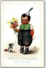 Namentag sign. Willi Scheuer Kind Humor AK Schwarzafrikaner 1912 Prägedruck
