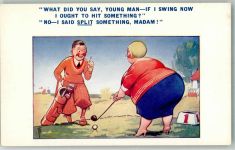 Comic Printed in USA Bamforth 2002 Dicke Frau sign. A. Taylor Golf Künstlerkarte