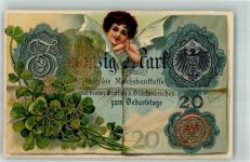 Geburtstag Glückwunsch Kind Geldschein auf AK 1910 Prägedruck