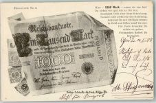 Finanzkarte Nr. 2 Hier 1000 Mark Humor Geldschein auf AK 1903