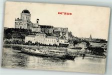 Esztergom 1909 Foto AK Kirche Dampfschiff