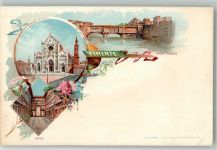50100 Firenze Lithographie Ponte Vecchio Kirche St. Croce