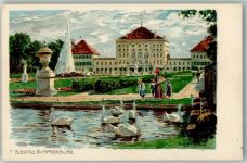 W8000 München Nr. 1239 Schloß Nymphenburg Schwäne sign. Bergen, Fritz Zieher Ottmar 1906 Lithographie / Künstlerkarte