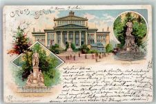 10115 W1000 Tiergarten 1897 Lithographie Schauspielhaus Goethe-Denkmal Lessing-Denkmal