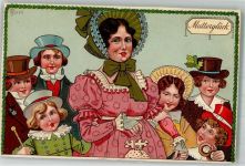 Biedermeier Mode Mutterglück sign. P. Höfer Muttertag 1901 Lithographie / Künstlerkarte