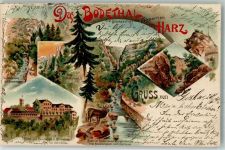 06502 O4308 Thale 1899 Lithographie Teufelsbrücke Hotel z. Rosstrappe Winzenburg Bodekessel