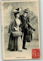 Junges Paar macht sich auf in die Flitterwochen Hutmode 1907