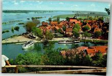 29456 W3139 Hitzacker Elbe Foto AK Blick vom Weinberg Boot Schiff Elbe