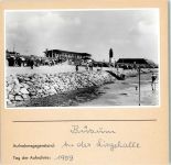 25761 W2242 Büsum FOTO KEINE AK An der Liegehalle Leuchtturm Foto montiert auf Karton