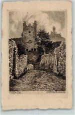 56812 W5590 Cochem Radierung Stadtmauer und Schloss sign