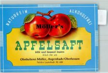 W6423 Angersbach Möllers Apfelsaft Obstkelterei Möller Flaschenetikett KEINE AK