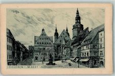 06295 O4250 Lutherstadt Eisleben Radierung Marktplatz Lutherdenkmal sign. F. Wattherz
