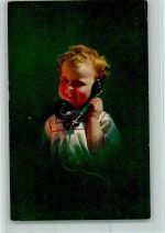 Kleinkind mit Telefon AK Telefon Künstlerkarte