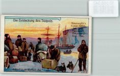 Ankunft in der Walfisch Bai Sammelbild Werbung Hauswaldt Kaisers-Otto Kaffee Zusatz Lithographie Expedition Südpol Lithographie