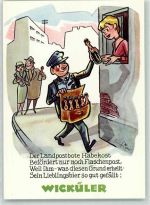 Wicküler Postbote Flaschenpost sign Werbung Bier Künstlerkarte