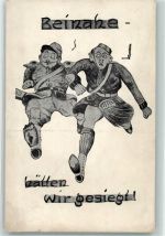 Beinahe hätten wir gesiegt Karikatur Franzose und Brite ergreifen die Flucht Propaganda WK I
