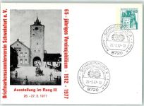97421 W8720 Schweinfurt - Ganzsache 65 Jähriges Jubiläum Briefmarkenverein 1977 Spitalturm