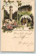 98693 O6300 Ilmenau , Thür 1905 Lithographie Kickelhahn Gasthaus Gabelbach Goethehäuschen Turm