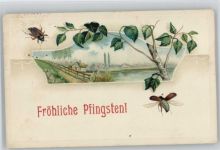 Pfingsten Birkenzweige 1915 AK Maikäfer Prägedruck