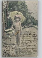 Engel mit Regenschirm - Stelldichein verregnet - 1903 AK Amor