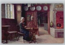 Bauernstube - Trachten - Sprinnrad - 1917 AK Spinnerei