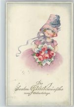 Alabaster Serie 3321 - AK 1927 Geburtstag - Mädchen mit Blumenstrauß - Petersen, Hannes Künstlerkarte