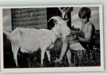 Junge füttert eine Ziegenbock ca 1940 AK Ziege