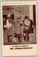 WK I So muß es kommen "Die Krüppel-Entente -Verlag die Lustigen Blätter Nr. 12 AK Militär Karikatur