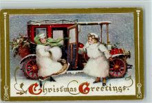 Christmas - Pelzmode, Kinder im Automobil Glückwunsch Auto Prägedruck