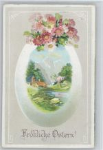 Berglandschaft auf dem Osterei , Blumen Osterei 1916 Prägedruck