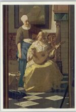 Gemälde von Vermeer van Delft - "Der Brief" - Cisterspielerin Zupfinstrument Künstlerkarte