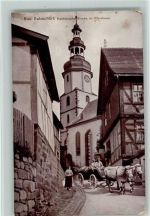 36364 W6427 Bad Salzschlirf 1925 Gebrauchsspuren Kirche, Pfarrhaus, Ochsengespann, AK