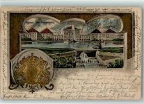 W8000 München Schloss Nymphenburg Wappen 1901 Lithographie / Prägedruck