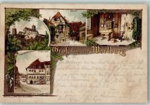 O5900 Eisenach , Thür Vorläufer Druck 1890-1895 Wartburg Burghof Lutherstube Luther-Haus Vorläufer 1892 Lithographie