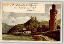 W6532 Oberwesel , Rhein Biese, K. 1898 Lithographie / Künstlerkarte
