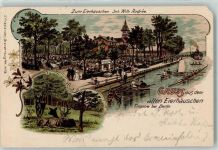 10115 O1193 Treptow Gebrauchsspuren Zum Eierhäuschen Ruderboote Hirsch Lithographie