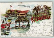 21635 W2155 Lühe , Kr Stade 1899 Gebrauchsspuren Gruss aus dem Kirschenland , Fährhaus Lühe Lithographie