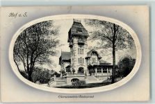 95028 W8670 Hof , Saale 1911 Prägedruck Theresienstein-Restaurant Passepartout