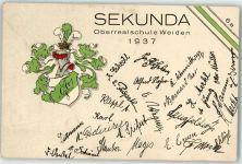 92637 W8480 Weiden , Oberpf Lithographie Sekunda Oberrealschule 1937 Pennäler Studentika