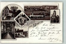 88631 W7792 Beuron Gebrauchsspuren Lithographie Vorläufer Druck 1890-1895 Klosterpforte Schloss Bronnen Lourdes-Grotte St. Maurus-Kapelle Kirche