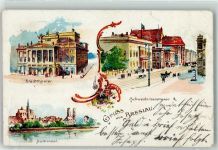 Breslau Wroclaw Gebrauchsspuren Stadttheater Schweidnitzerstraße Dominsel Lithographie